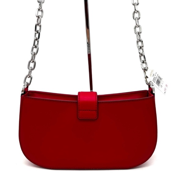 Michael Kors Carmen Small Pouchette Crossbody Bag Red/Silver - Picture 6 of 11
